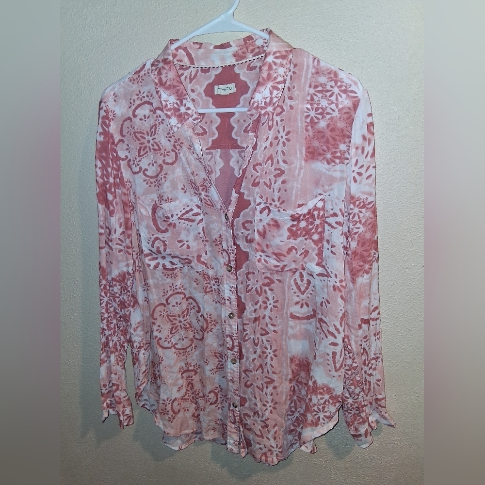 Pilcro x Anthropologie ROMY M Orange Peach White Floral Print Button Blouse - Picture 2 of 7